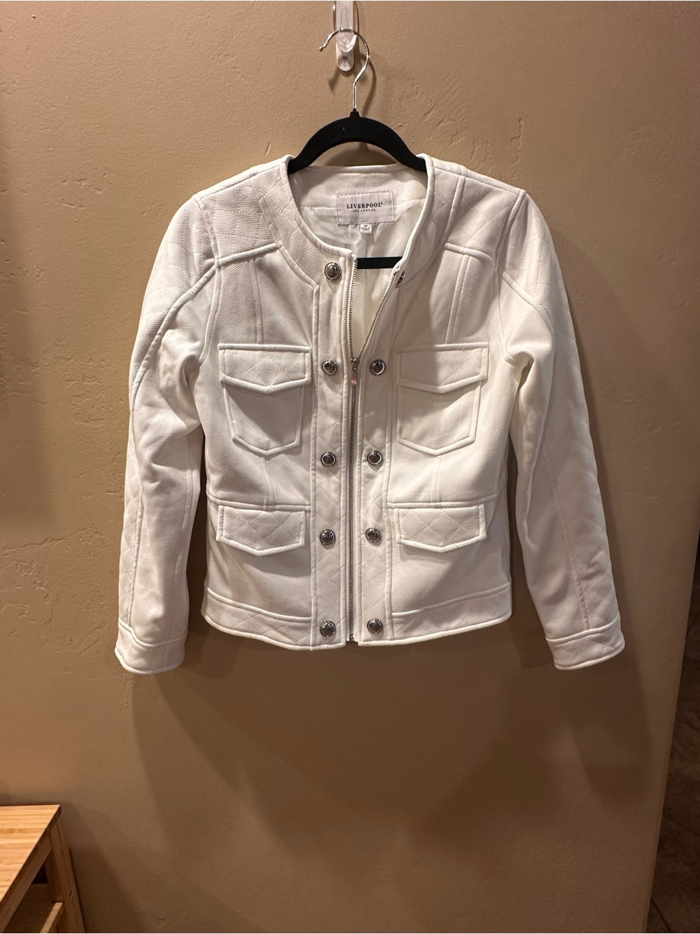Liverpool Porcelain White Quilted Moto Utility Bomber Jacket Size XS